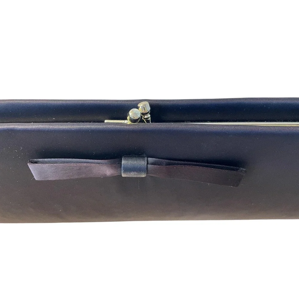 Vintage 60's Clutch‎ Purse Chocolate Brown Satin Ball Clasp Bow 12